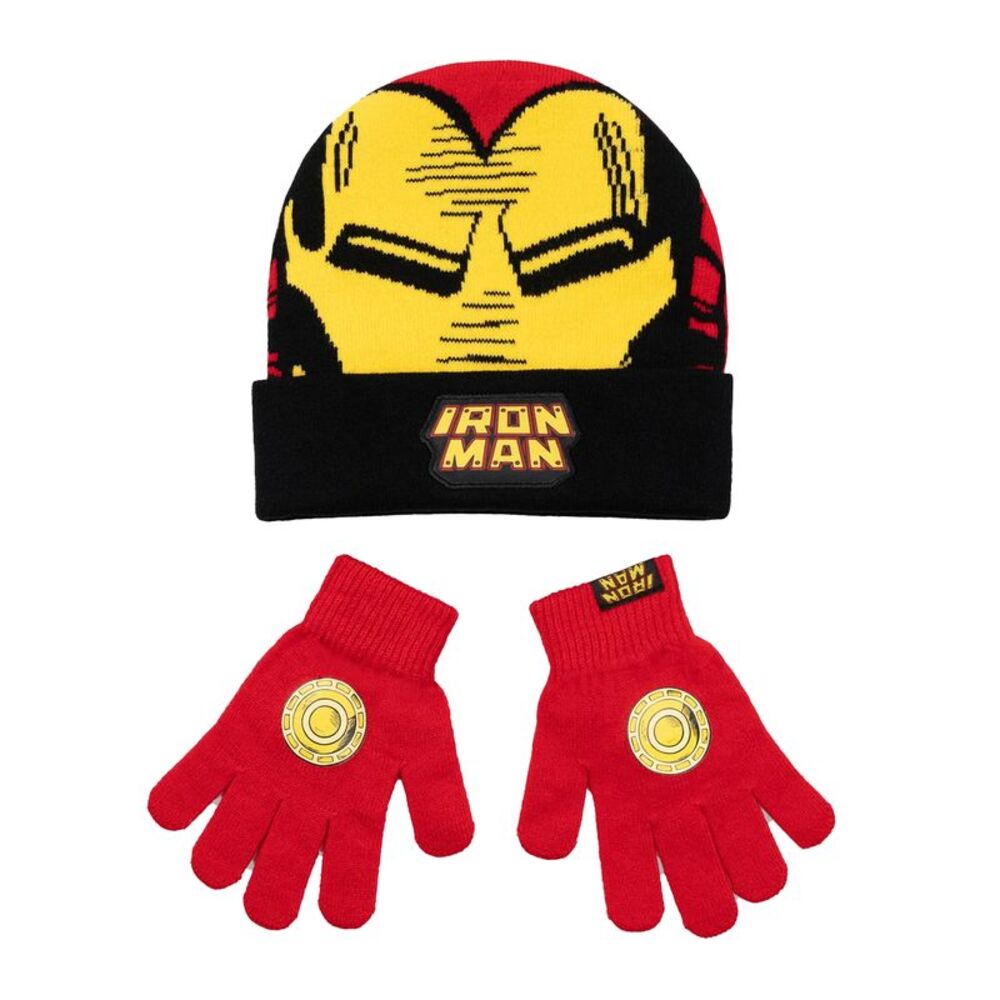 Iron Man Boys Logo Beanie & Gloves Set / Red
